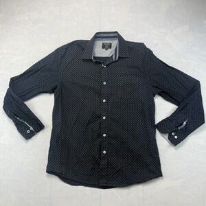 Filter Mens Shirt XL Navy Gold Pattern Button Down Long Sleeve Casual